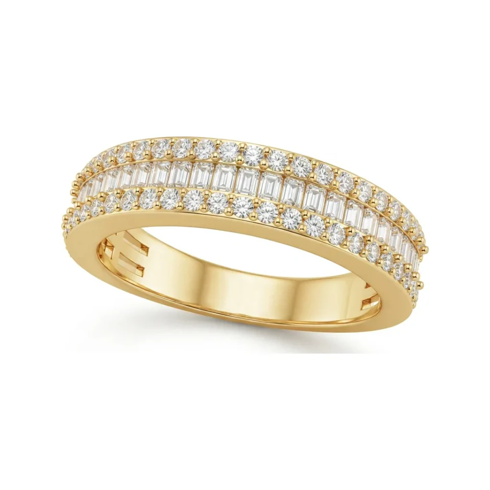 0.79 CTTW Baguette Half Eternity Band | Channel Set Wedding Ring in 10K Yellow Gold image 1