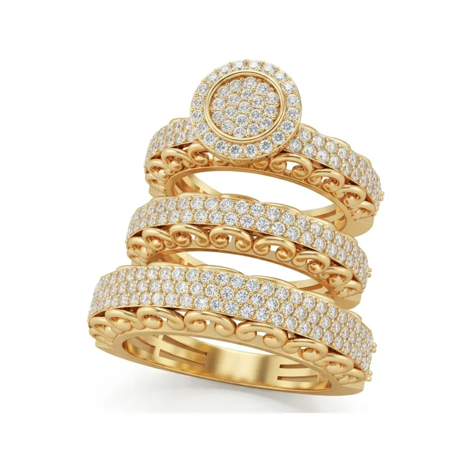 1.73 CTTW Micro-Pave Multi-Row Wide Cluster Band Statement Ring in 10K Yellow Gold image 1