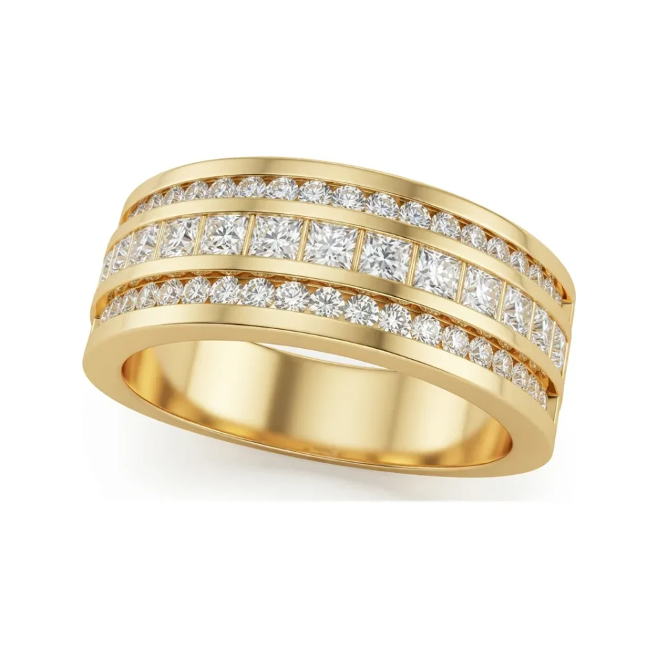 1.2 CTTW Princess Cut Channel Multi-Row Half Eternity Band in 10K Yellow Gold image 1