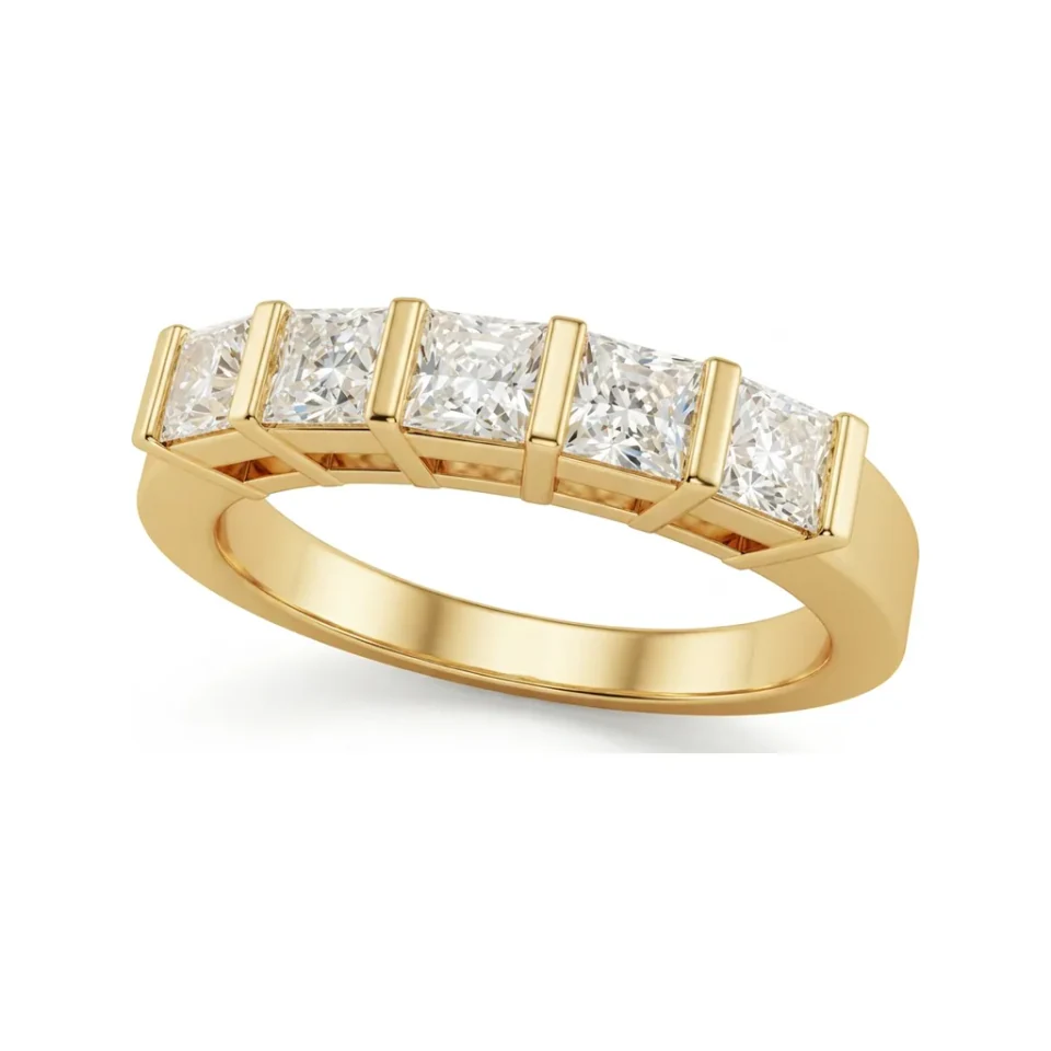 0.98 CTTW Five-Stone Princess Bar-Set Wedding Band in 10K Yellow Gold image 1