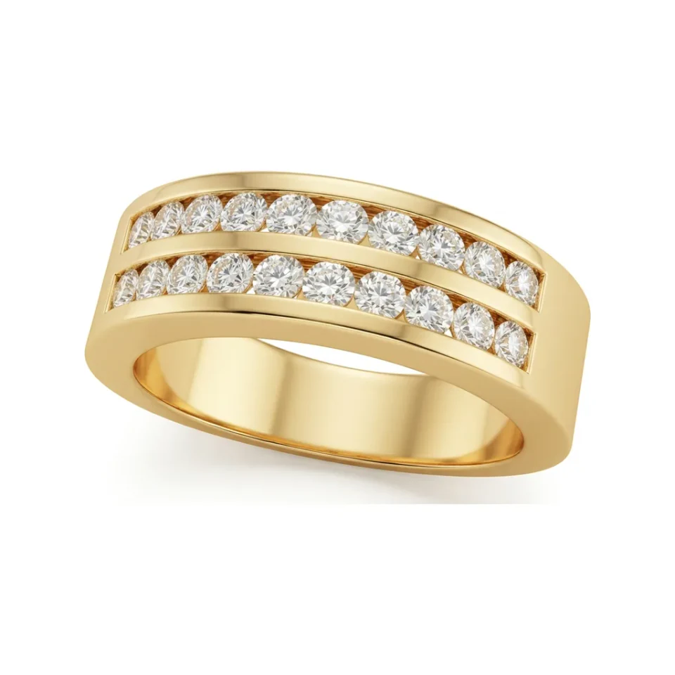 0.6 CTTW Two-Row Channel-Set Half Eternity Band in 10K Yellow Gold image 1