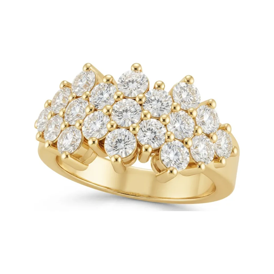 1.73 CTTW Round Diamond Cluster Cocktail Ring & Band in 10K Yellow Gold image 1