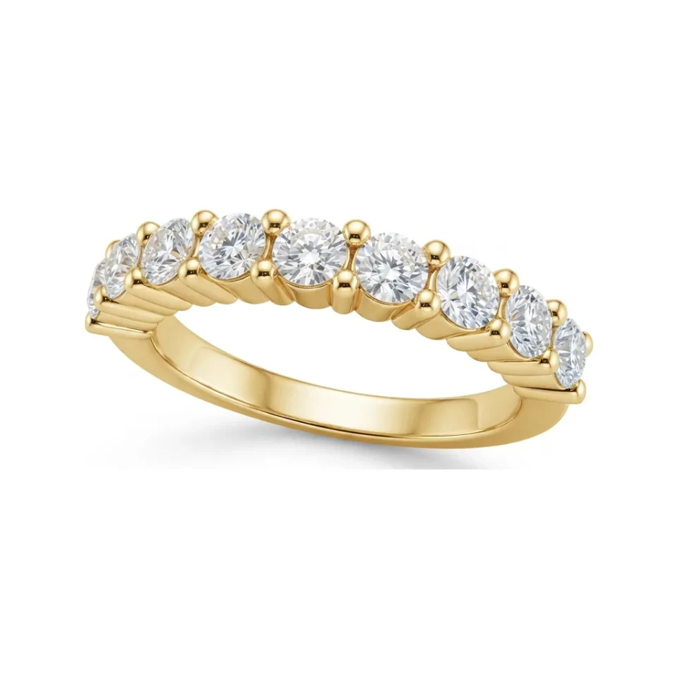 0.9 CTTW Half-Eternity Round Stone Band, Shared Prong in 10K Yellow Gold image 1