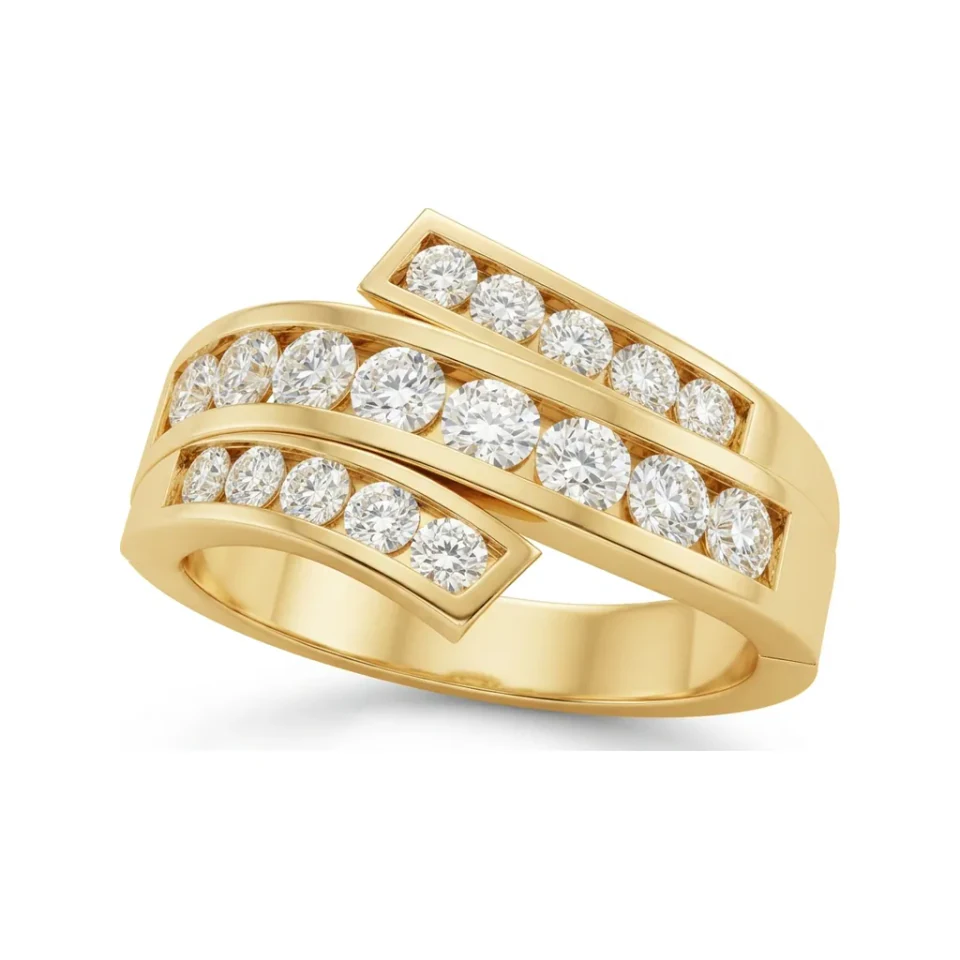 0.83 CTTW Bypass Crossover Multi-Row Diamond Wedding Band in 10K Yellow Gold image 1