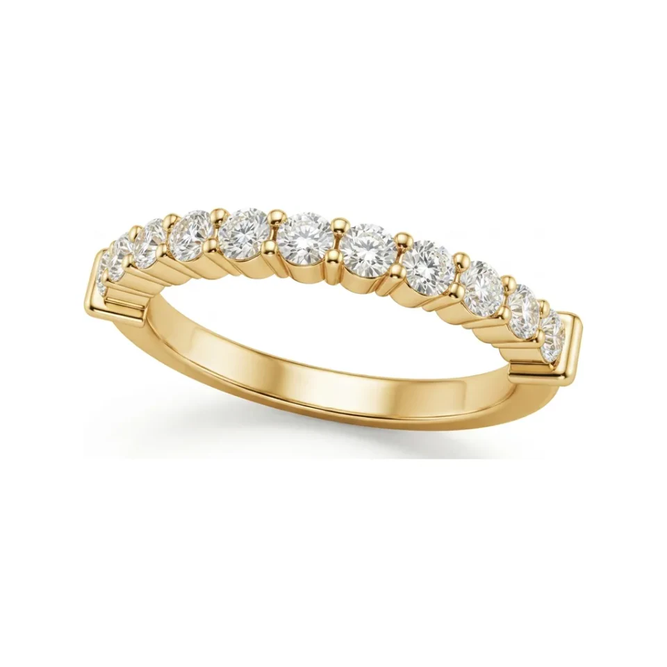 0.54 CTTW Shared-Prong Round Half-Eternity Band in 10K Yellow Gold image 1