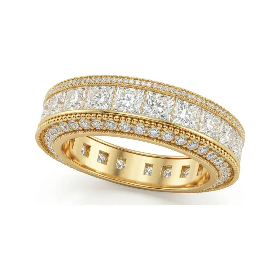 2.73 CTTW Princess & Round Eternity Band, Multi-Row in 10K Yellow Gold image 1