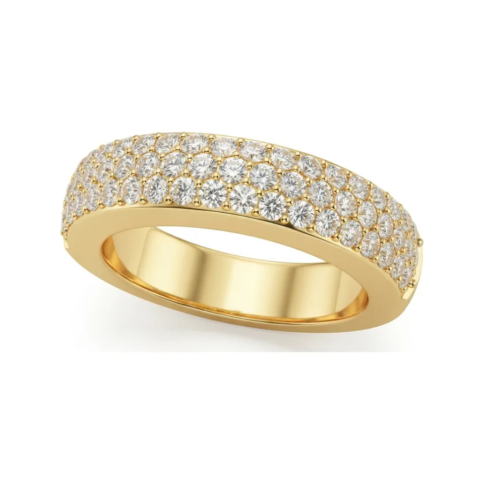 0.88 CTTW Multi-Row Micro-Pave Wide Half Eternity Band in 10K Yellow Gold image 1