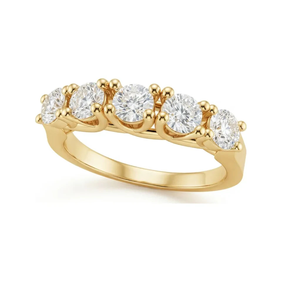 0.95 CTTW Five-Stone Graduated Diamond Band | Shared-Prong Ring in 10K Yellow Gold image 1
