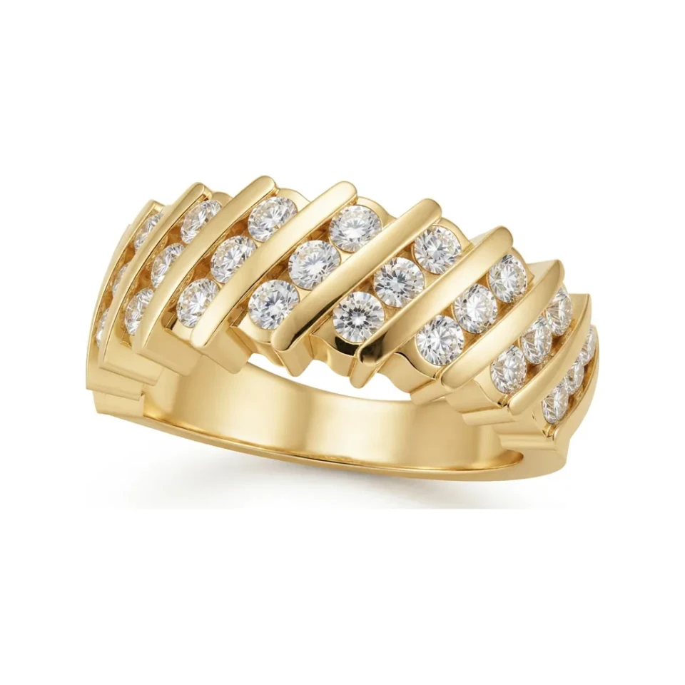 1.85 CTTW Mens Bar-Set Round Wide Wedding Band in 10K Yellow Gold image 1