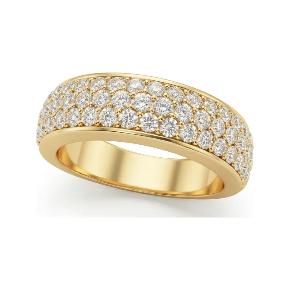 1.11 CTTW Milgrain Dome Pave Wedding Band | Multi-Row Ring in 10K Yellow Gold image 1