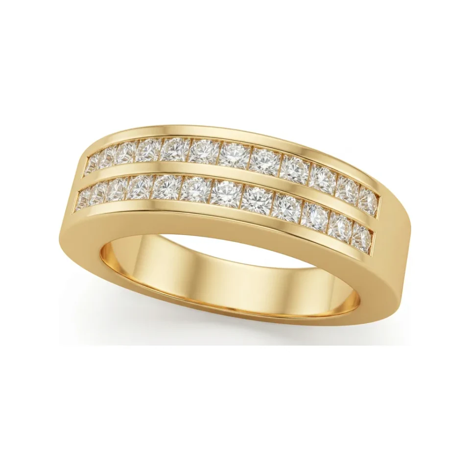 0.73 CTTW Two-Row Princess Channel Half Eternity Band in 10K Yellow Gold image 1