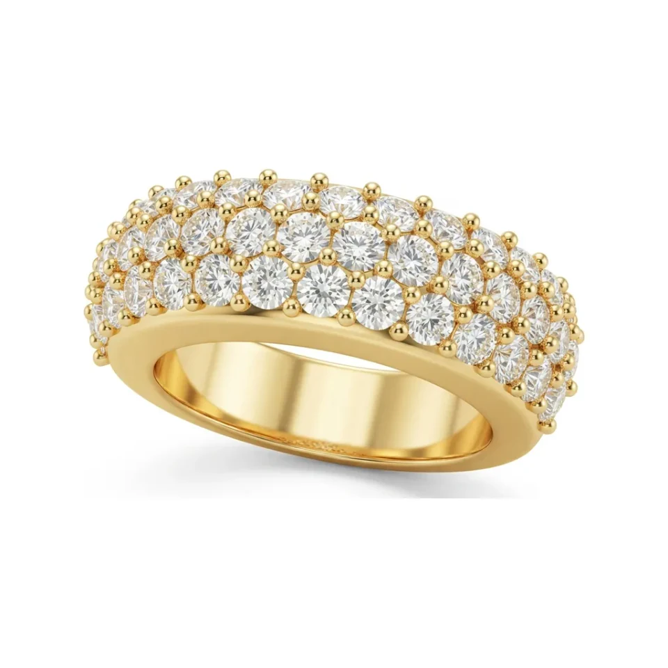 2.09 CTTW Domed Multi-Row Pave Band | Wide Round Diamond Wedding Ring in 10K Yellow Gold image 1