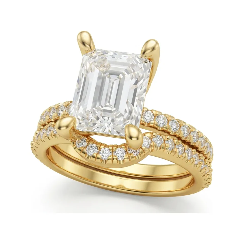 3.31 CTTW Radiant Cut Hidden Halo Bridal Set in 10K Yellow Gold image 1