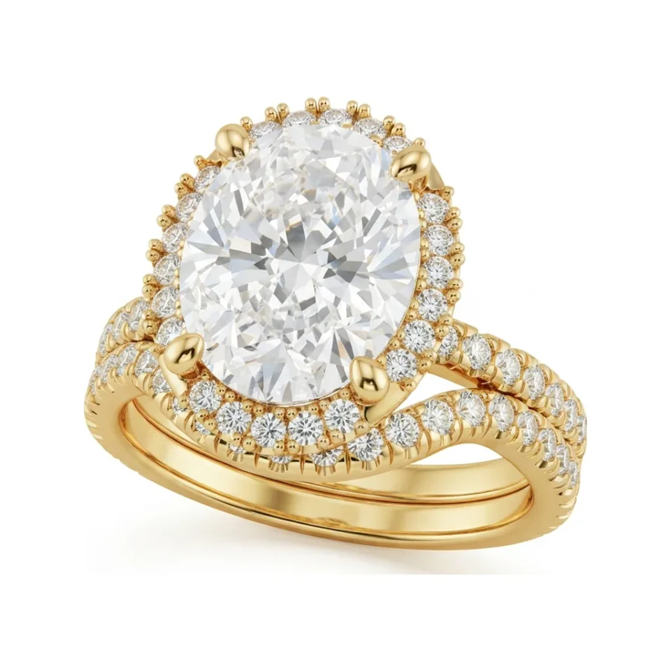 3.76 CTTW Oval Halo Engagement Ring | Pave Diamond Bridal Set in 10K Yellow Gold image 1