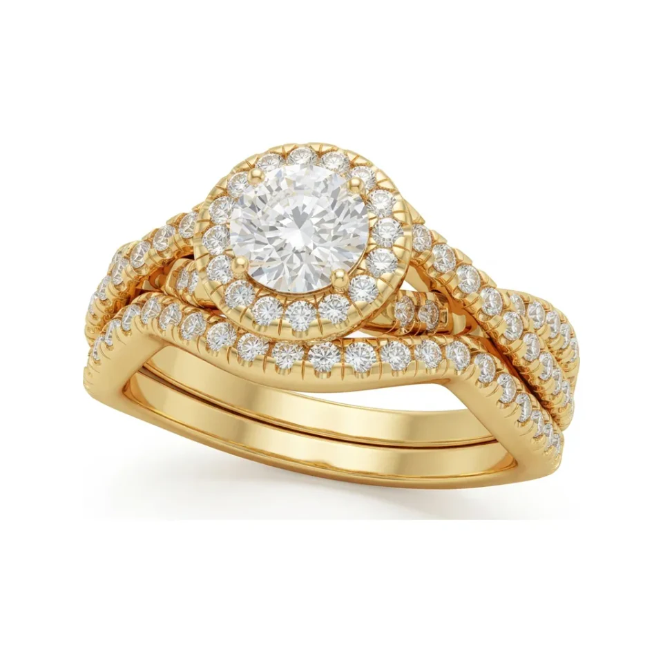 1.04 CTTW Round Halo Engagement Ring with Split Infinity Shank in 10K Yellow Gold image 1