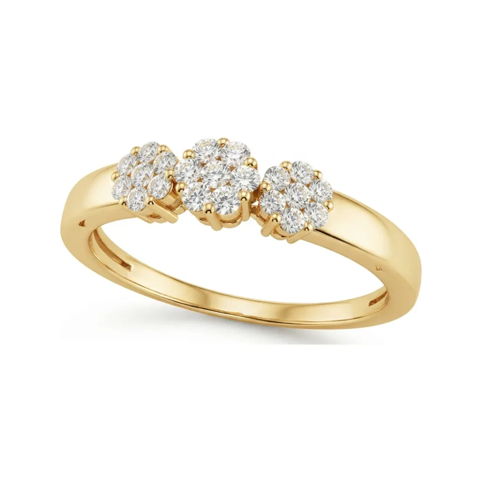 0.22 CTTW Floral Three-Stone Cluster Engagement Ring in 10K Yellow Gold image 1
