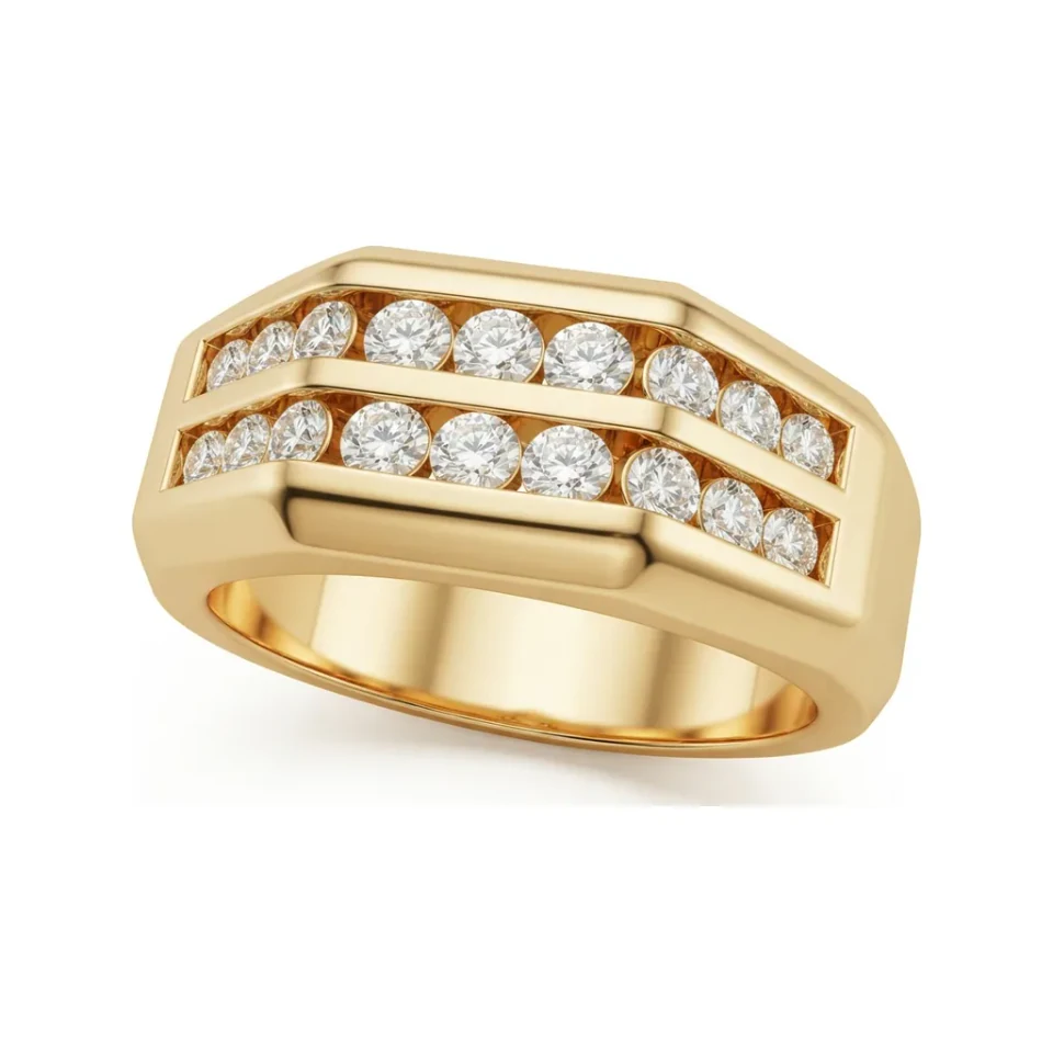 0.89 CTTW Mens Two-Row Channel Wedding Band | Wide Diamond Ring in 10K Yellow Gold image 1