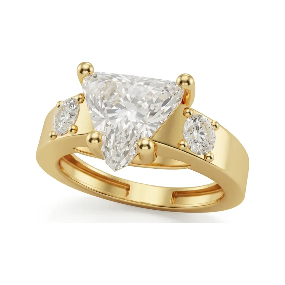 5.07 CTTW Trillion Three Stone Ring | Round Center Engagement Ring in 10K Yellow Gold image 1
