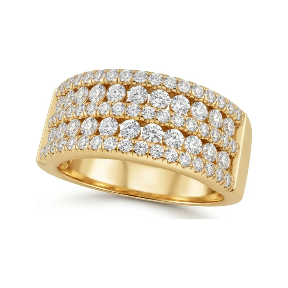 0.98 CTTW Wide Multi-Row Pave Wedding Band in 10K Yellow Gold image 1