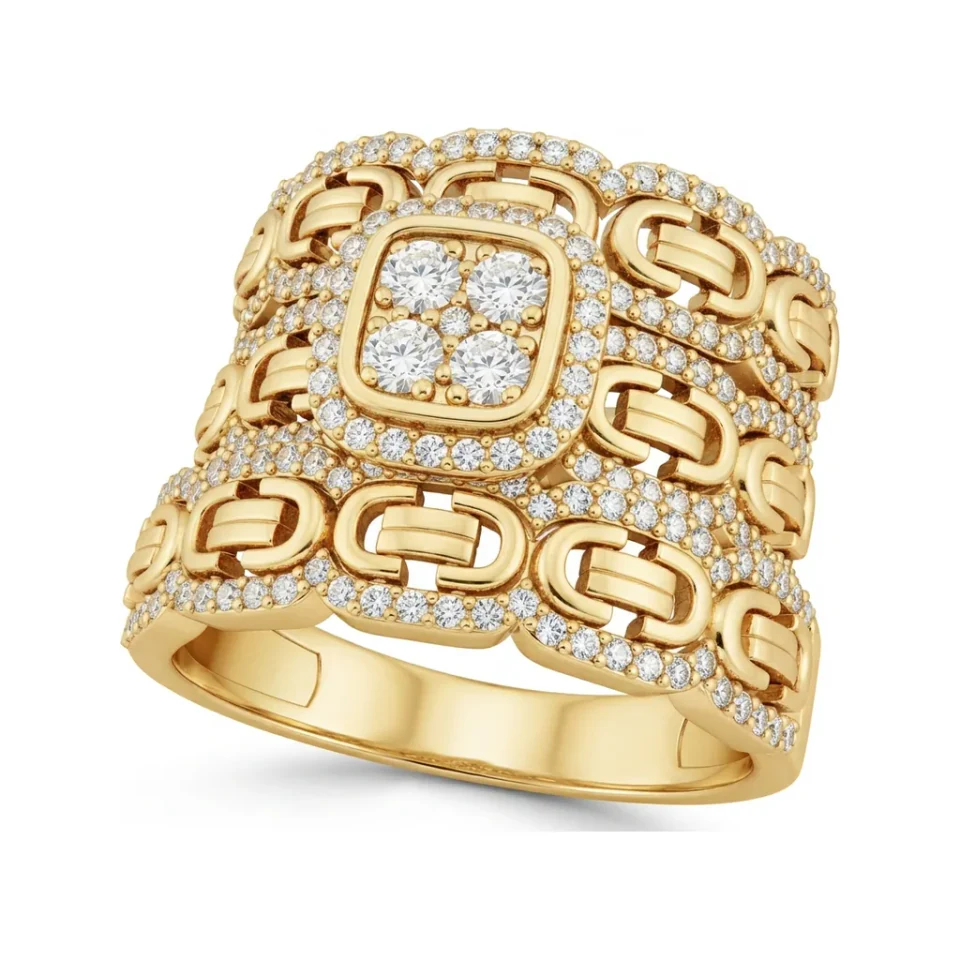 0.95 CTTW Cushion Halo Cluster Bridal Set | Pave Engagement Set in 10K Yellow Gold image 1