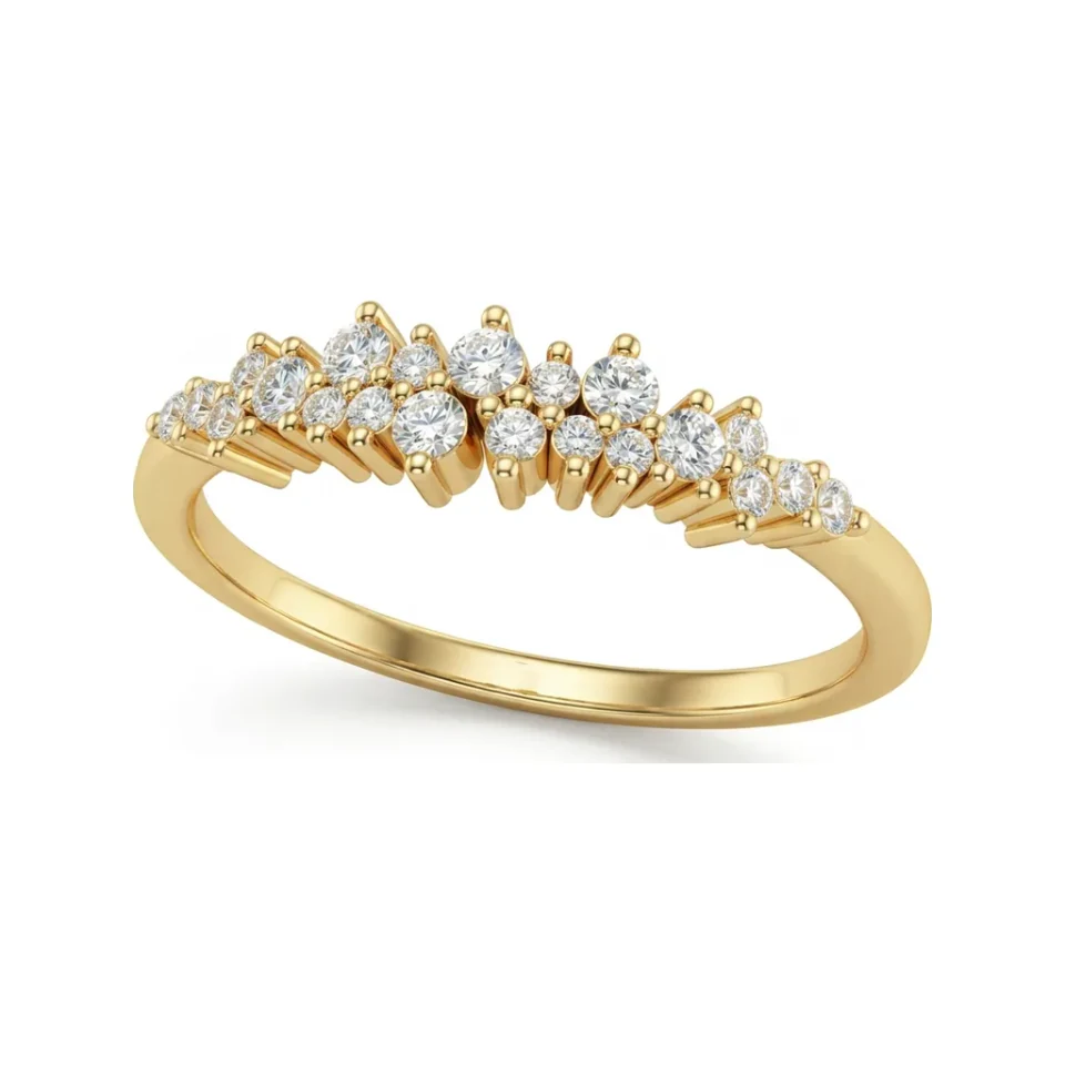 0.17 CTTW Floating Round Cluster Wedding Band in 10K Yellow Gold image 1