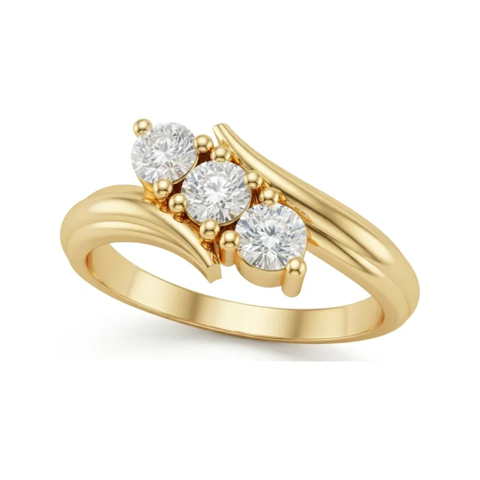 0.48 CTTW Three-Stone Bypass Ring, Crossover Shank in 10K Yellow Gold image 1