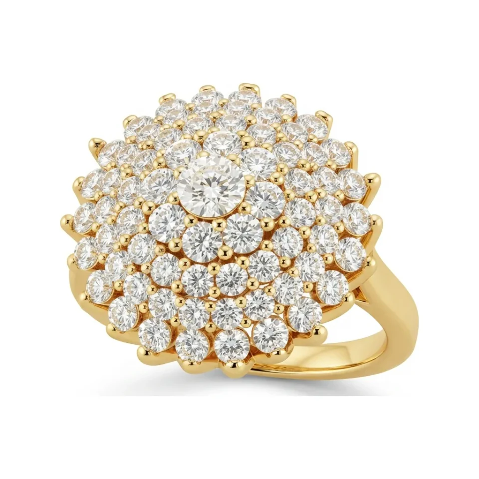1.36 CTTW Filigree Dome Cluster Cocktail Ring in 10K Yellow Gold image 1
