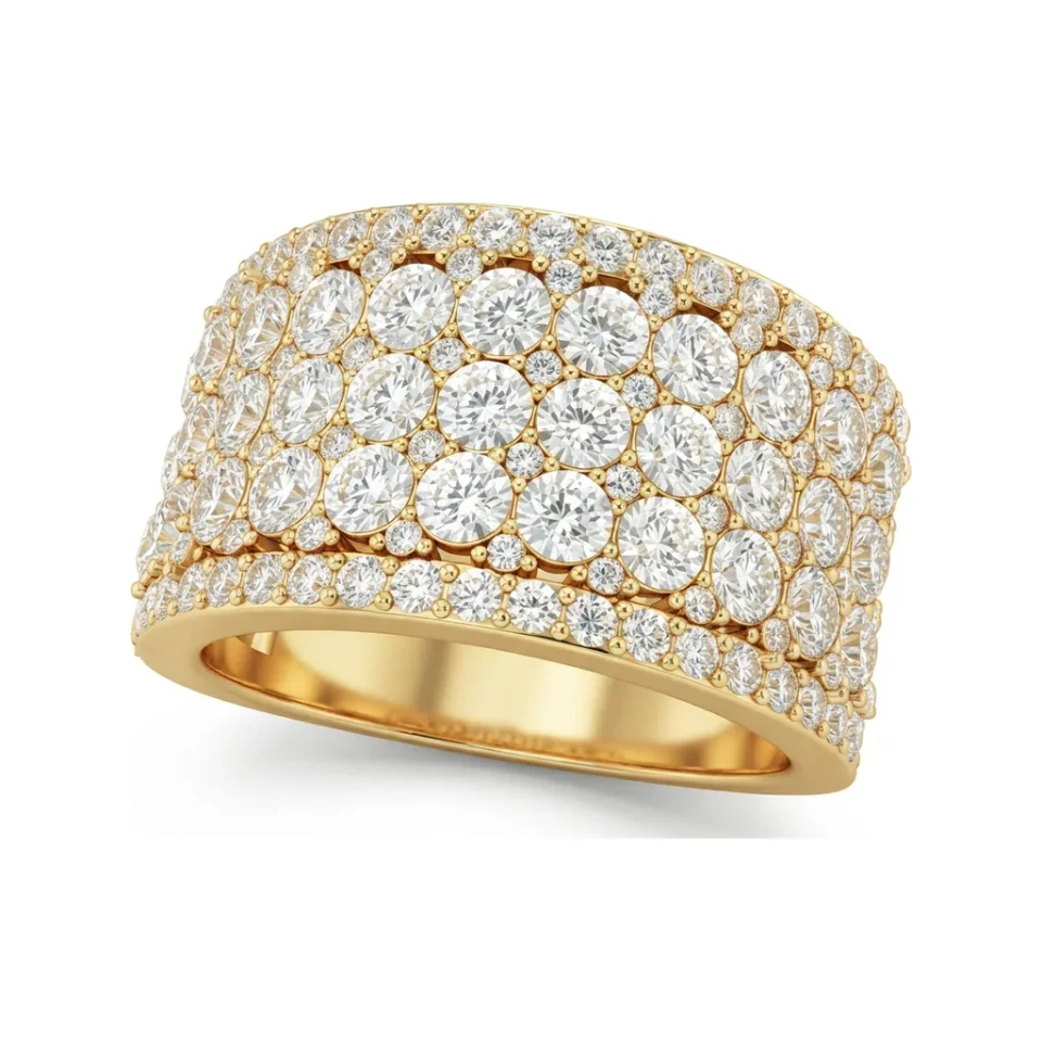 2.6 CTTW Domed Multi-Row Pave Diamond Wide Wedding Band in 10K Yellow Gold image 1