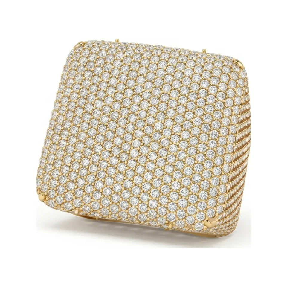6.48 CTTW Mens Domed Cushion Pave Signet Ring in 10K Yellow Gold image 1