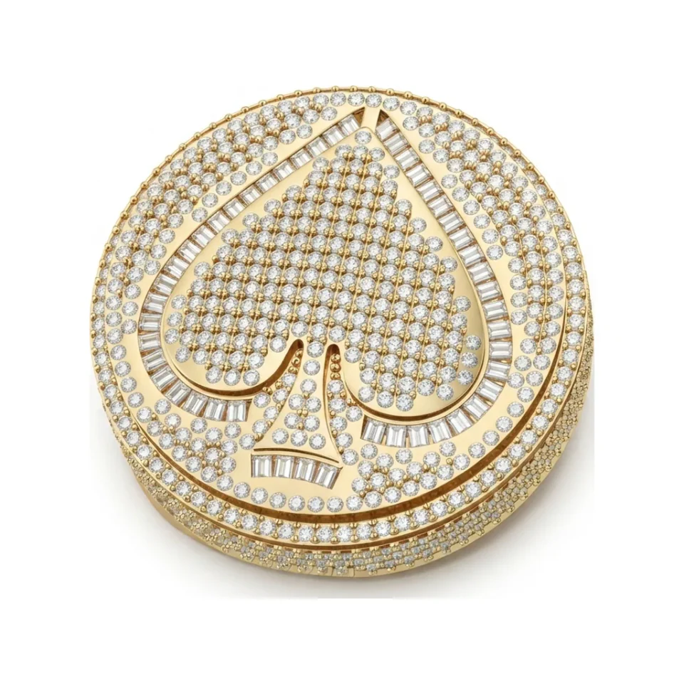 1.87 CTTW Mens Spade Signet Ring with Pave & Baguettes in 10K Yellow Gold image 1