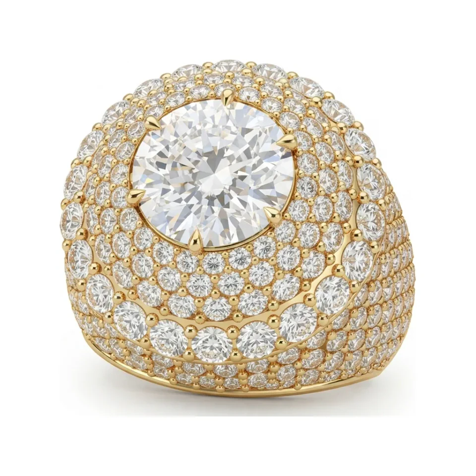 8.99 CTTW Colored Stone Dome Halo Cocktail Ring | Micro-Pave Ring in 10K Yellow Gold image 1