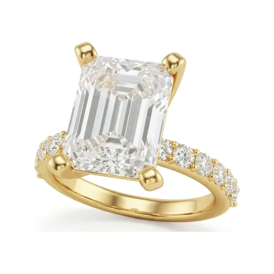 4.95 CTTW Emerald-Cut Solitaire with Pave Accents | Diamond Engagement in 10K Yellow Gold image 1