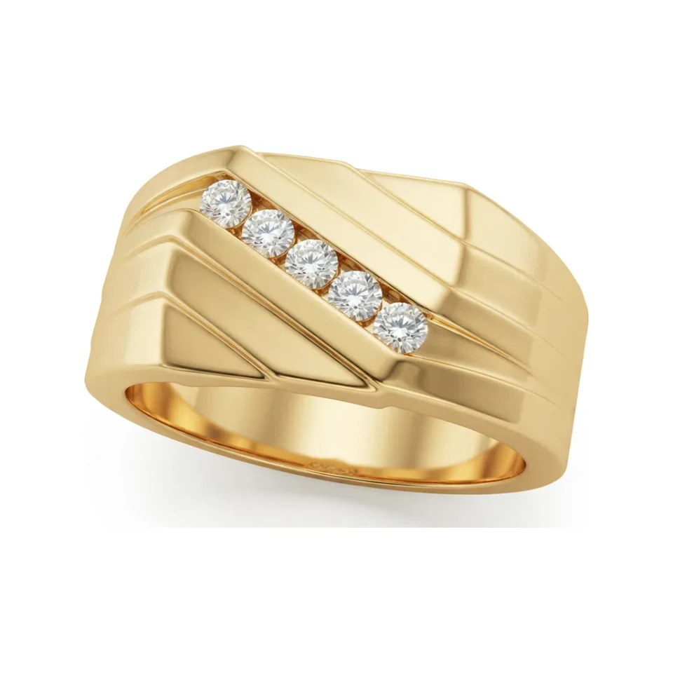 0.29 CTTW Mens Five-Stone Channel-Set Diamond Band in 10K Yellow Gold image 1