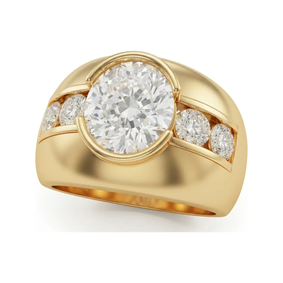 7.75 CTTW Oval Colored Stone Wide Band Ring, Bezel Set in 10K Yellow Gold image 1