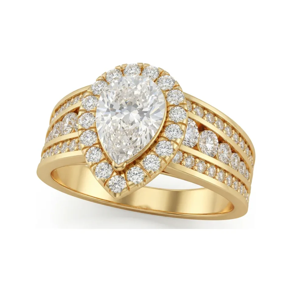 1.31 CTTW Domed Flower Cluster Statement Ring with Pear and Round Stones in 10K Yellow Gold image 1
