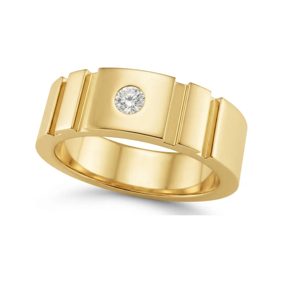 0.12 CTTW Mens Flush-Set Solitaire Wedding Band in 10K Yellow Gold image 1