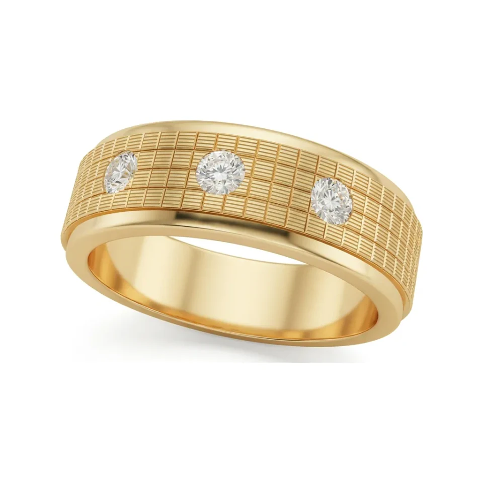 0.3 CTTW Mens Flush Set Three Stone Wide Band Ring in 10K Yellow Gold image 1
