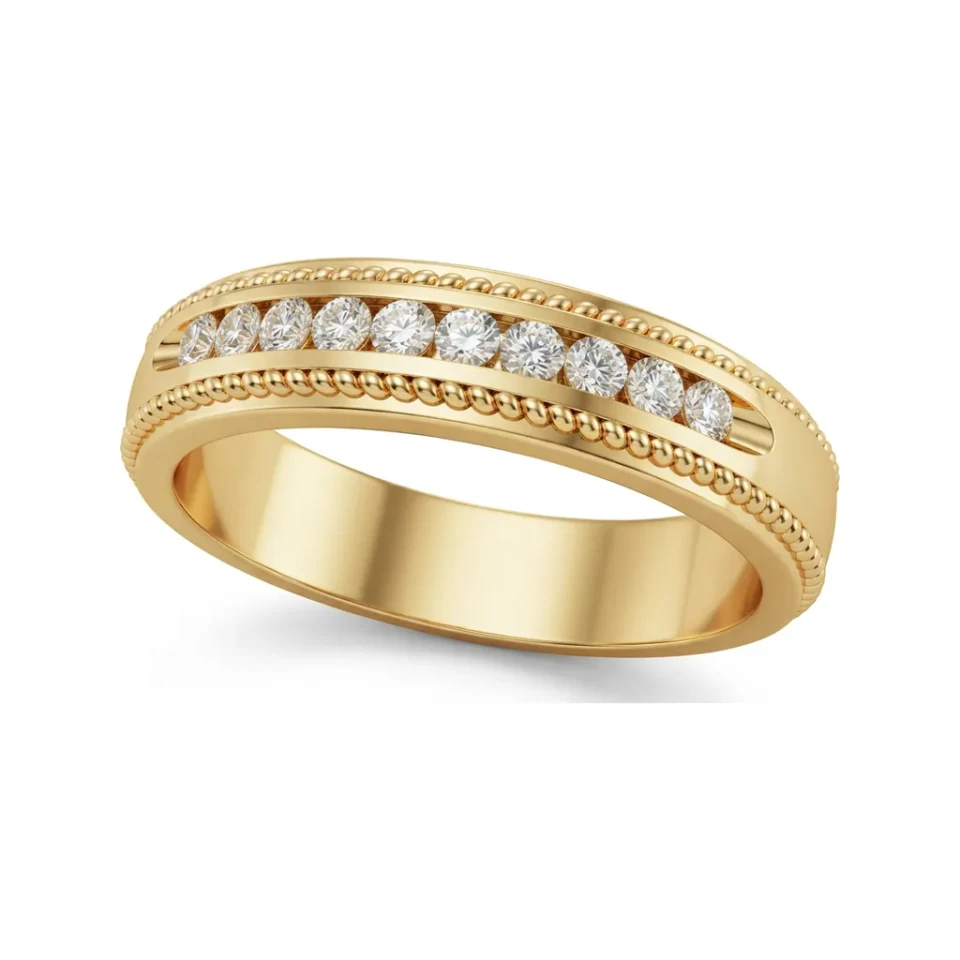 0.24 CTTW Milgrain Channel-Set Wedding Band | Vintage Detail in 10K Yellow Gold image 1