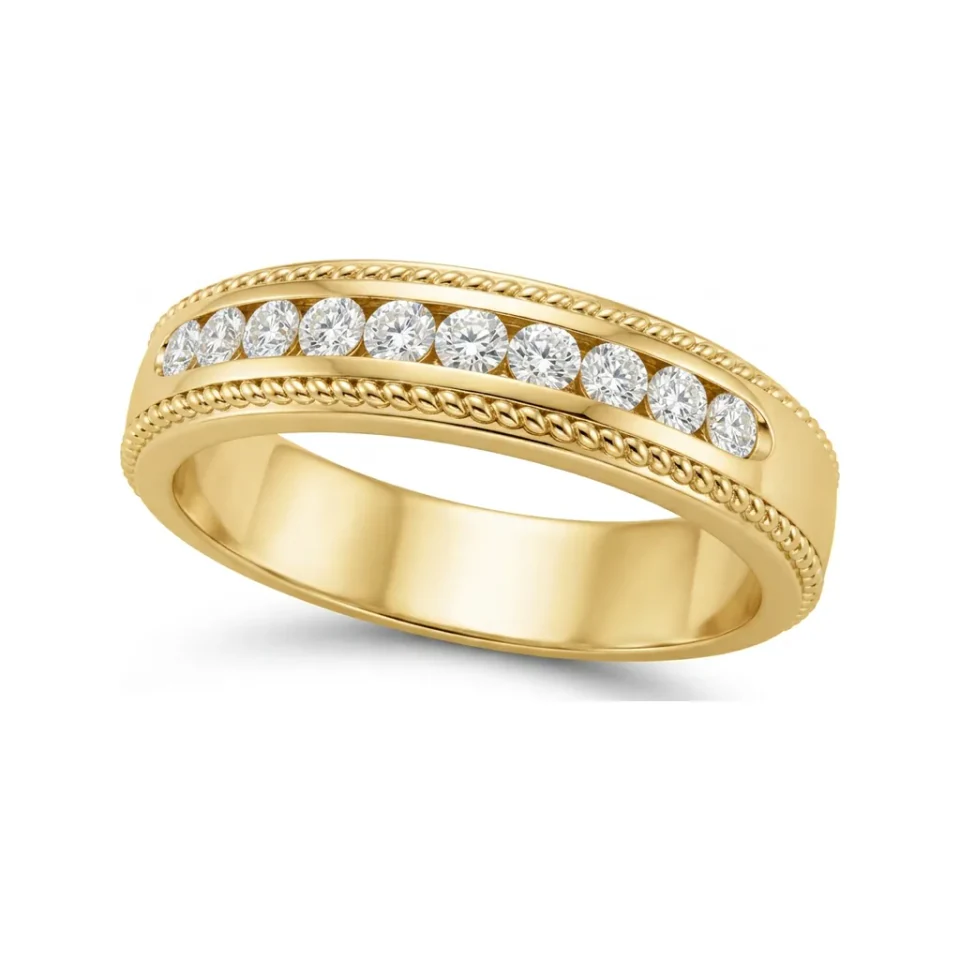 0.35 CTTW Milgrain Channel Half Eternity Band in 10K Yellow Gold image 1