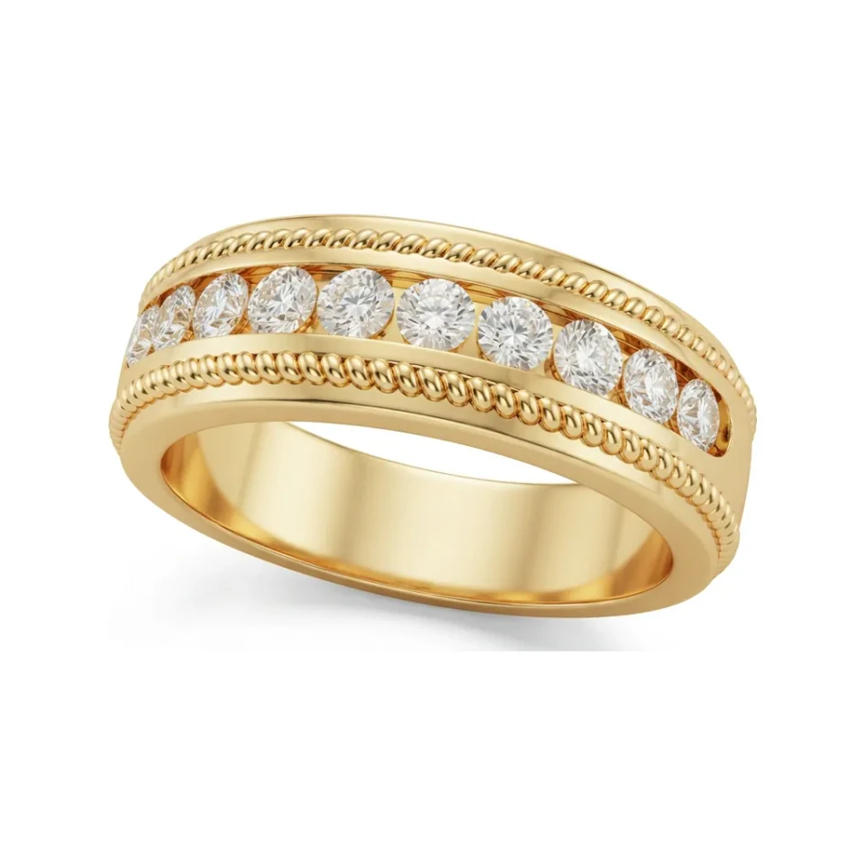 0.71 CTTW Mens Milgrain Channel Half Eternity Band | Wide in 10K Yellow Gold image 1