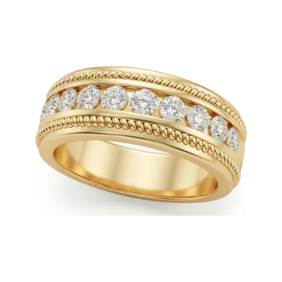 1.01 CTTW Mens Milgrain Channel Eternity Wide Wedding Band in 10K Yellow Gold image 1