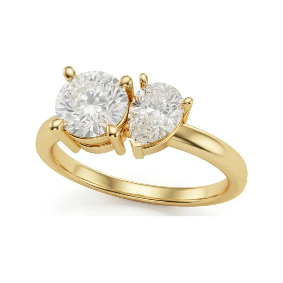 1.2 CTTW Toi et Moi Round & Pear Two-Stone Engagement Ring in 10K Yellow Gold image 1