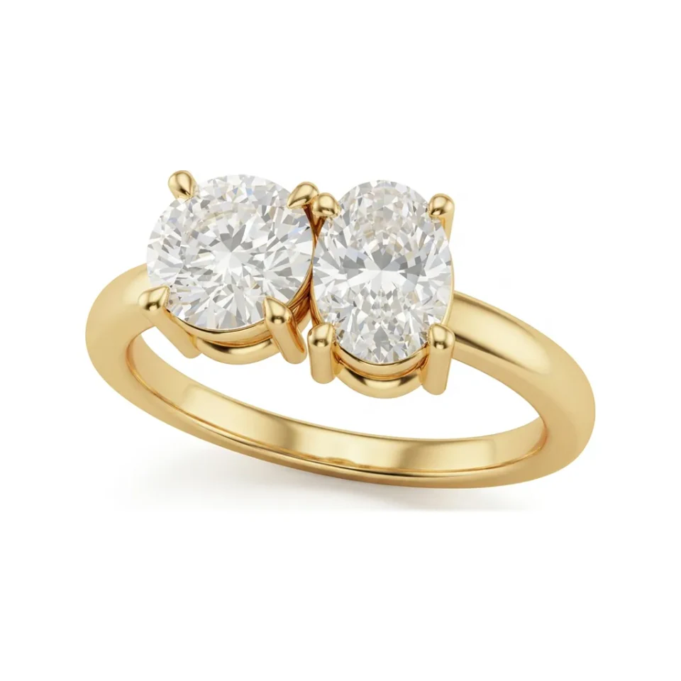 1.4 CTTW Two-Stone Engagement Ring | Round & Oval Toi et Moi in 10K Yellow Gold image 1