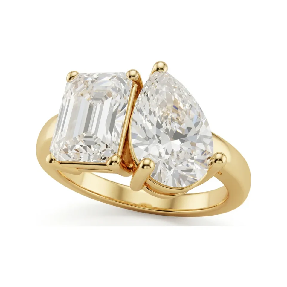 8.34 CTTW Emerald and Pear Two-Stone Bypass Engagement Ring in 10K Yellow Gold image 1