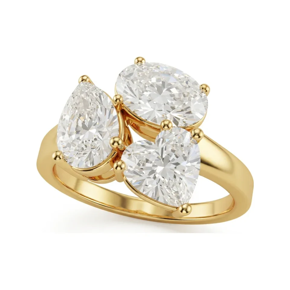 2.99 CTTW Three-Stone Engagement Ring with Pear, Heart & Oval Cluster in 10K Yellow Gold image 1
