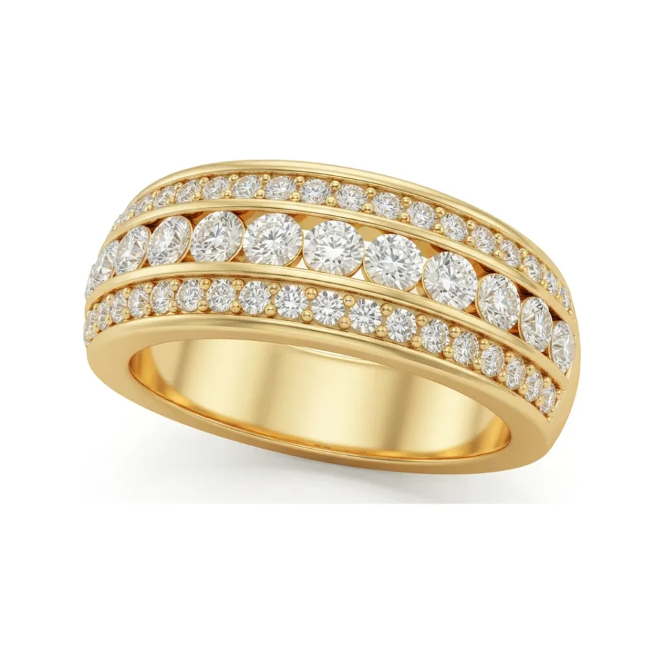 0.93 CTTW Dome Multi-Row Wedding Band | Wide Bombe Ring in 14K Yellow Gold image 1
