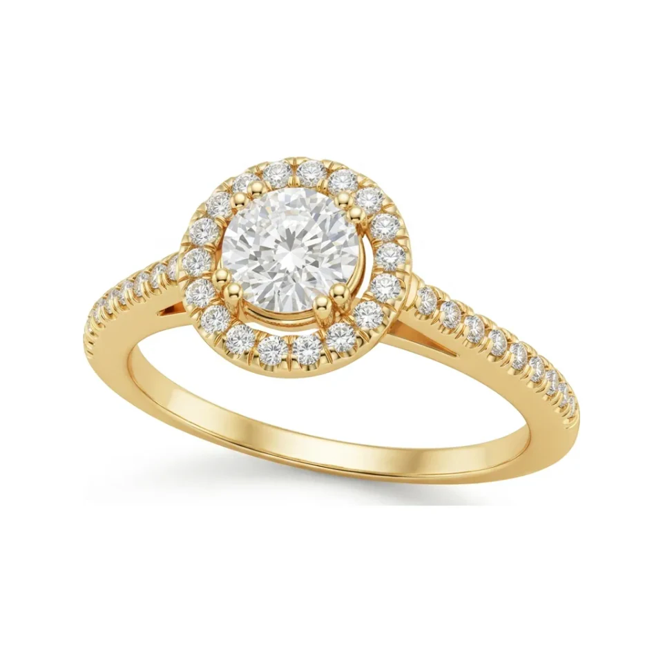 0.5 CTTW Cathedral Halo Bridal Set with Round Pave Diamonds in 10K Yellow Gold image 1