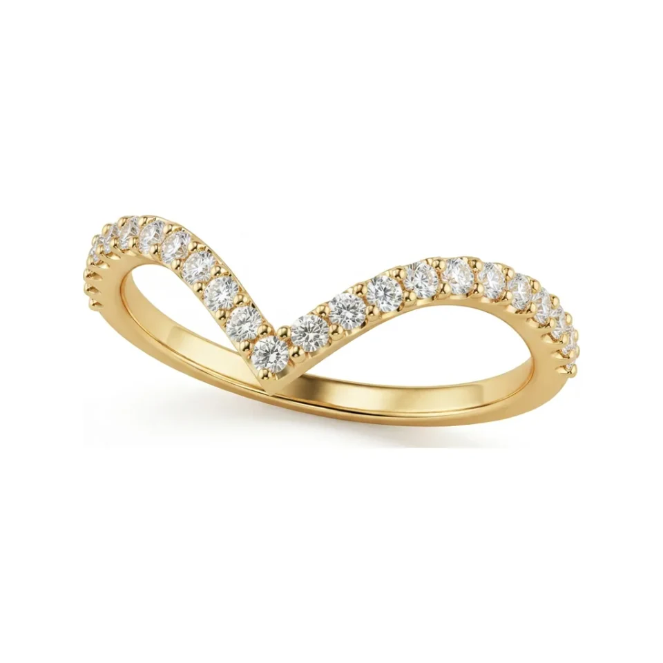 0.24 CTTW Chevron Bridal Set | Oval Ring with V-Shape Eternity Band in 10K Yellow Gold image 1