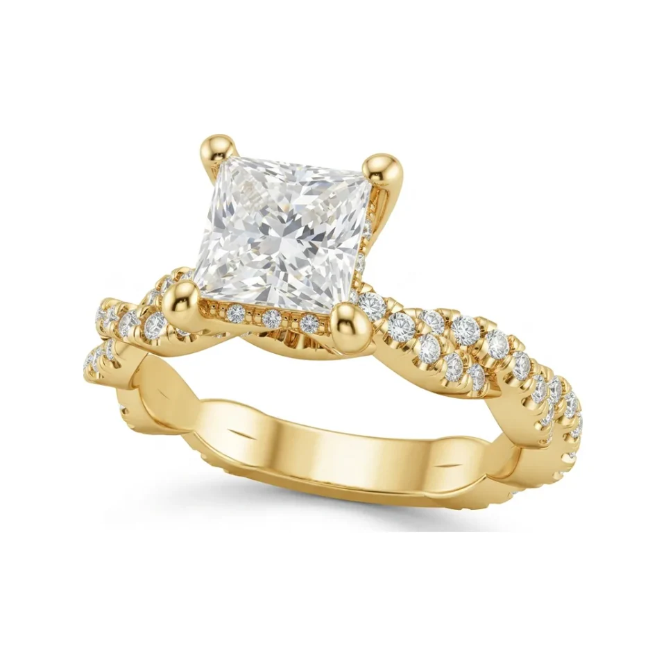 1.65 CTTW Princess Cut Solitaire Ring with Twisted Rope Band in 10K Yellow Gold image 1