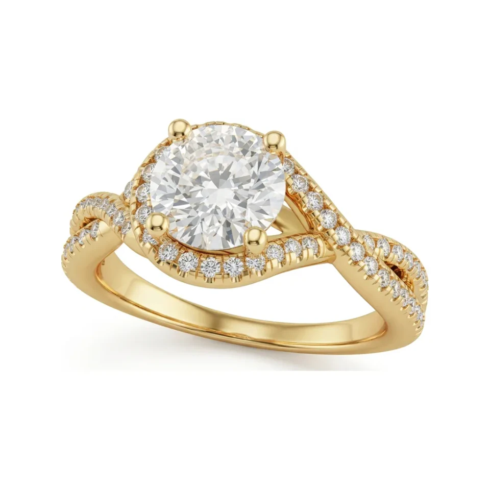 1.48 CTTW Twisted Infinity Shank Halo Ring with Micro-Pave Diamonds in 10K Yellow Gold image 1